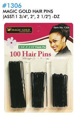 [Magic Gold-#1306] Hair Pins (Asst:1 3/4", 2", 2 1/2") Black -dz