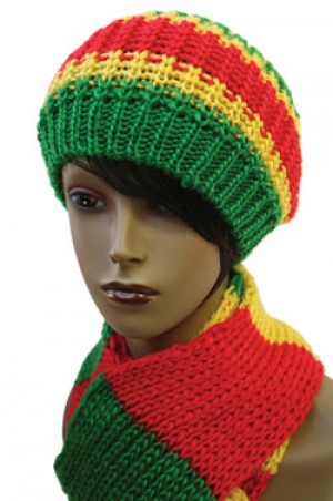 Jamaican Cap +Scarf Set w/knitted #1960