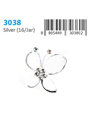 Stone Hair Pin (12/jar) #3038 Silver - jar