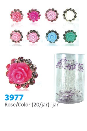 #3977 Rose/Color Stone Hair Pin (20/Jar)