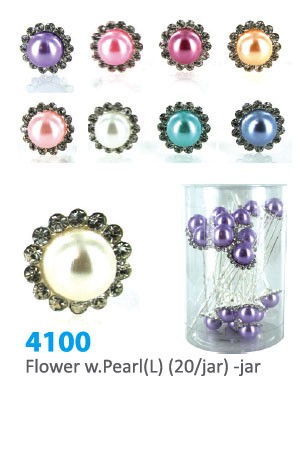 #4100 Flower w.Pearl (L) Stone Hair Pin (20/Jar)
