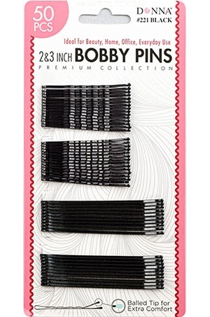 [Donna-#221] 50 Assorted Bobby Pins (2"+3")-Black -dz