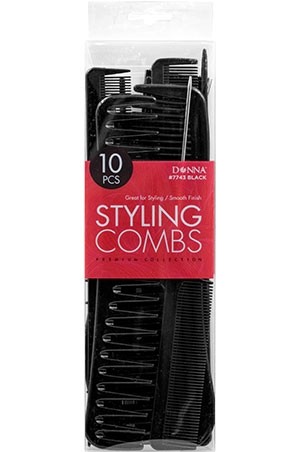 [Donna-#7743] 10pc Styling Combs(10pc/pk)-Black-dz