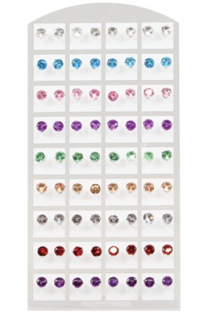 Stone Earring   - Round Mix (6mm) #0133 -pk