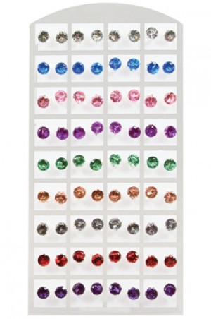 Stone Earring   - Round Mix (7mm) #0135 -pk