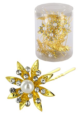 Stone Hair Pin (20/jar) #6730 Gold (Flower)- jar