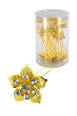 Stone Hair Pin (20/jar) #6742 Gold (Flower) - jar