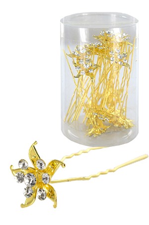Stone Hair Pin (20/jar) #6750 Gold (flower) - jar
