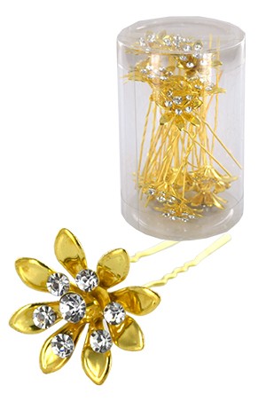 Stone Hair Pin (20/jar) #6752 Gold (flower) - jar