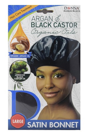 [Donna-#22622] Black Castor (Large) Satin Bonnet- Black -dz