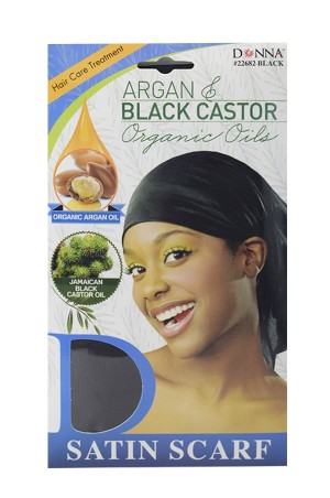 [Donna-#22682] Black Castor Satin Scarf- Black -dz