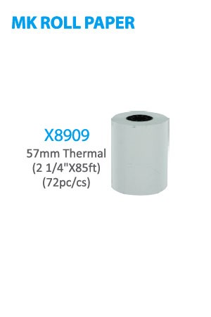X8909 MK Roll Paper 57mm Thermal (2 1/4" x 85ft) 72pc/cs -cs