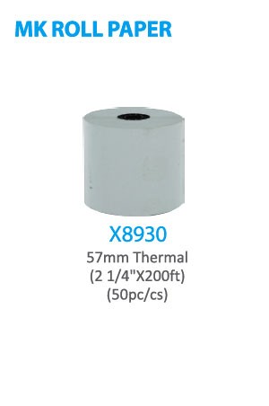 X8930 MK Roll Paper 57mm Thermal (2 1/4" x 200ft) 50pc/cs -cs