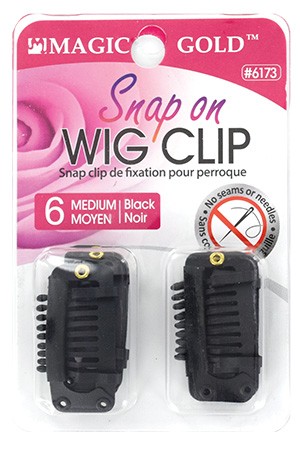 [Magic Gold #6173] Snap on Wig Clip (M) 6pcs #Black [Card]