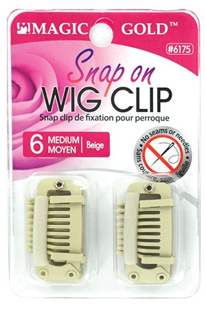 [Magic Gold #6175] Snap on Wig Clip (M) 6pcs #Beige [Card] 