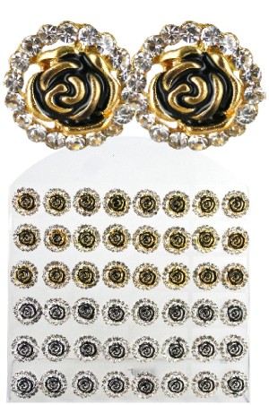 Stone Earring #3156 (Rose-Gold & Silver) - 48pcs/pk