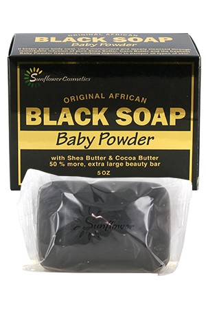 [Sunflower-box#25] Original African Black Soap (5oz)-Baby Powder