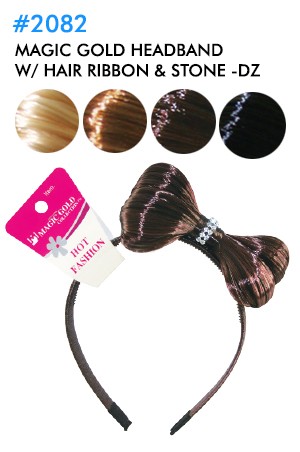 [Magic Gold-#2082]  Headband w/ Hair Ribbon & Stone -dz