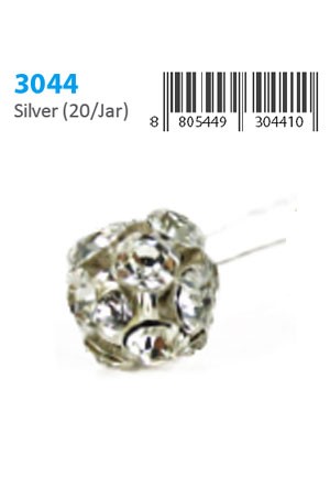 Stone Hair Pin (20/jar) #3044 Silver - jar