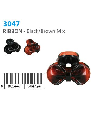 Mini Butterfly Clip (Ribbon, 12pc/pk) #3047 Black/Brown -dz