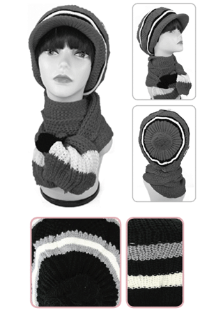 Winter Hat & Scarf Set 3450-Black