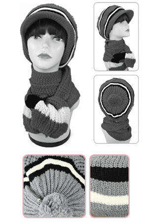 Winter Hat & Scarf Set 3450-Gray