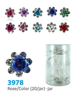 #3978 Rose/Color Stone Hair Pin (20/Jar)