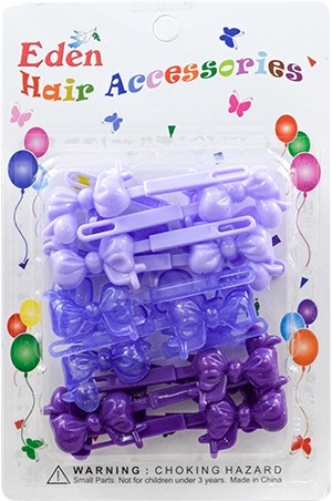[Eden-#TB-PUR-6(PM)] Bow Tie Hair Barrette-Purple Asst -pk