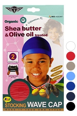 [King.J-#863ASST] Organic Shea Butter & Olive Oil Kid Stocking Wave Cap -dz