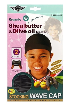 [King.J-#864BLACK] Organic Shea Butter & Olive Oil Kid Stocking Wave Cap -dz