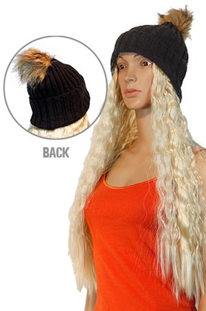 Magic Gold Winter Hat With Hair #HHJ98893 BLACK/613 -pc