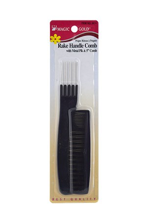[Magic Gold] Rake Handle Comb w/ Metal Pik  #2414 -dz