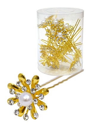 Stone Hair Pin (20/jar) #6732 Gold (Flower)- jar