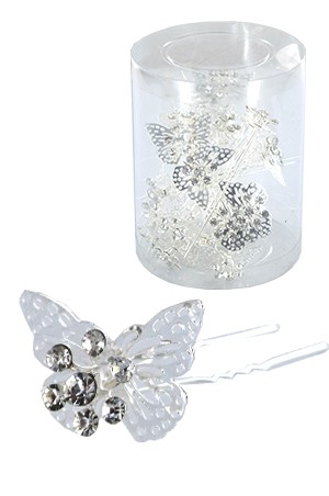Stone Hair Pin (20/jar) #6743 Silver (Butterfly)  - jar
