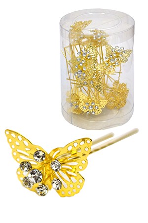 Stone Hair Pin (20/jar) #6744 Gold (Butterfly) - jar