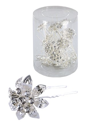 Stone Hair Pin (20/jar) #6745 Silver (flower)  - jar 