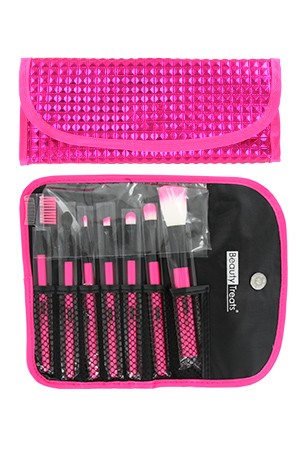 [BTS148-box#70] 7pc Brush Set in Pouch_Pink Pyramid