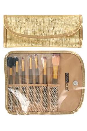 [BTS146-box#68] 7pc Brush Set in Pouch_Metal Gold