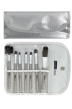 [BTS147-box#69] 7pc Brush Set in Pouch_Metal Silver 