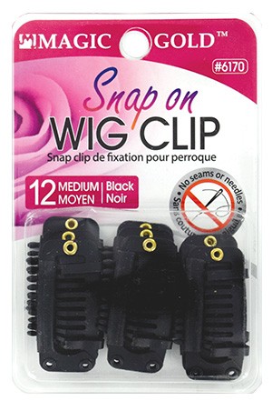 [Magic Gold  #6170] Snap on Wig Clip (M) 12pcs #Black [Card]