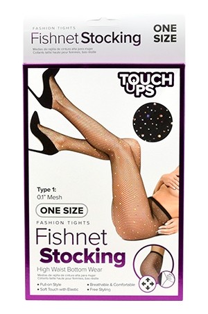 TouchDown TouchUps Fishnet Stockings-RainbowOne Size CUBIC BLACK 6 pk	